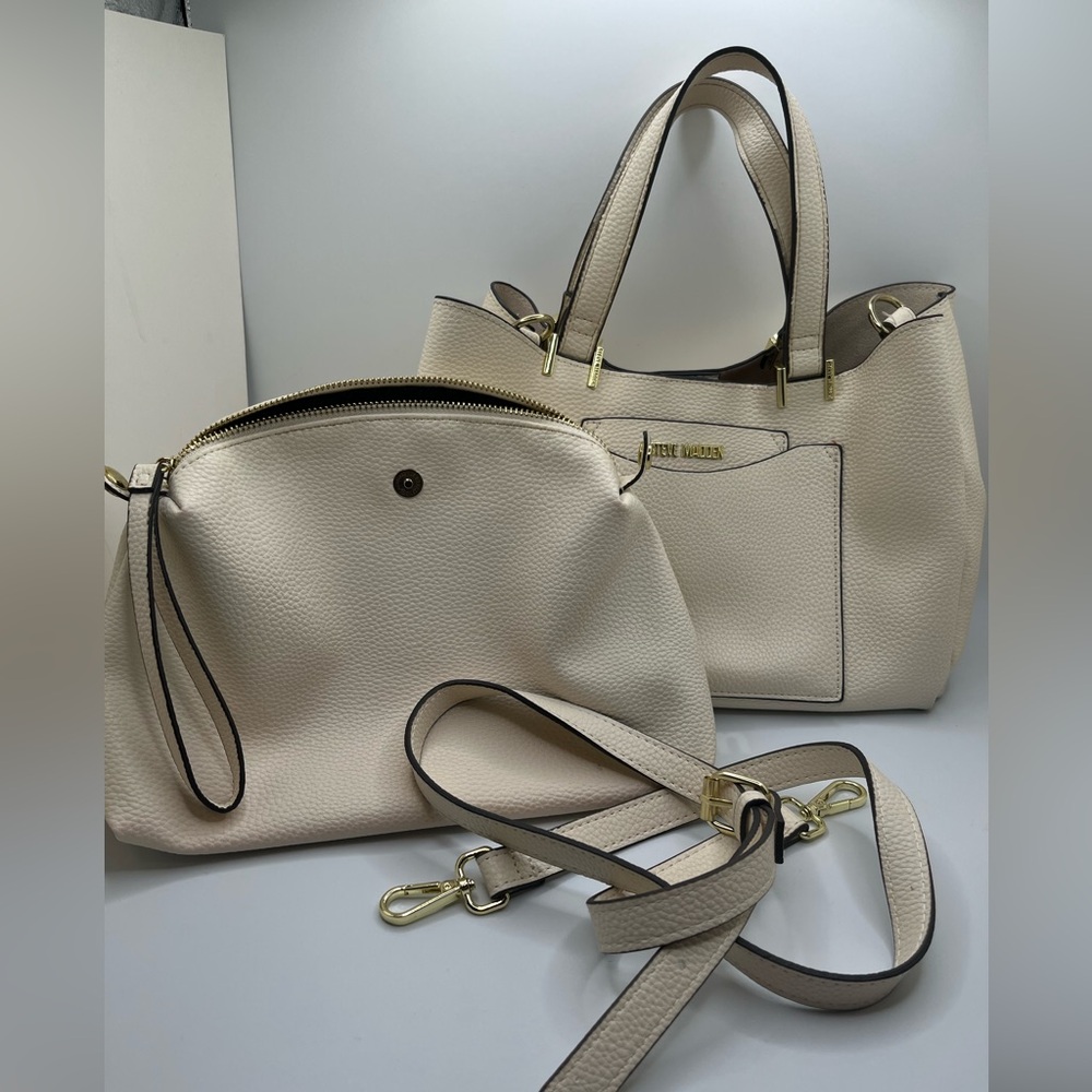 Steve Madden Women’s Cream Satchel Crossbody Bag Set Strap Removable OS